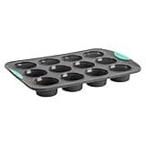 Trudeau Structure Silicone Muffin Pan – 12 Cup, Flexible Silicone with Hard Lining to Hold Shape, Non-Stick, BPA-Free, Dishwasher Safe, Heat Resistant to 428°F – Grey/Mint