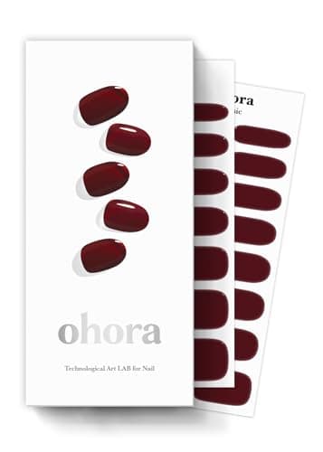 ohora Semi Cured Gel Nail Strips (N Classic Burgundy) - Red, Solid, Works with Any UV/LED Lamps, Salon-Quality, Long Lasting, Easy to Apply & Remove - Includes 2 Prep Pads, Nail File & Wooden Stick