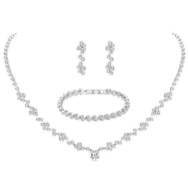 Tatibana Crystal Wedding Jewelry Set, Silver Necklace Earrings Bracelet Crystal Bridal Wedding Jewelry Sets for Brides Bridesmaid Prom Costume Accessories