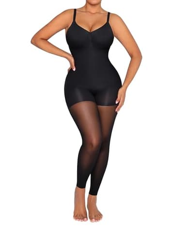 SHAPELLX Full Body Shapewear for Women Tummy Control Sheer Footless Pantyhose Seamless Body Shaper Black XX-Large