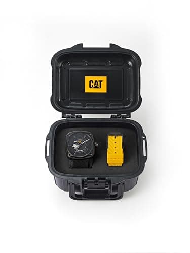 CAT Limited Edition Automatic Watch, Black Square Case, Industrial Design Dial with Yellow Logo, Silicone Band