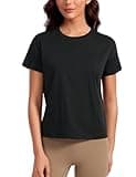 CRZ YOGA Pima Cotton Short Sleeve Workout Tops for Women Loose Basic T-Shirts Athletic Gym Casual Shirts Black Medium