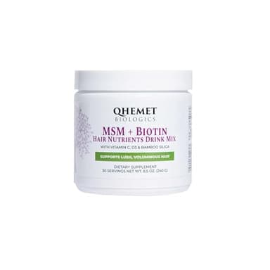Qhemet Biologics MSM + Biotin Hair Nutrient Drink Mix - Vitamins Powder to Support Lush Volume - Bamboo Silica & Vitamins D3 + B12 for Hair Health - Jumpstart Your Hair Growth Journey (8.5 oz)