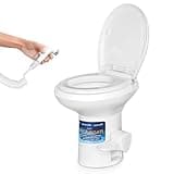SereneLife Portable RV Toilet with Hand Sprayer & Bidet – Standard Height, Foot Pedal Flush, Leak-Proof, Odorless, Soft Close Lid, Easy Installation, Water-Saving, Ideal for RVs, Trailers & Boats