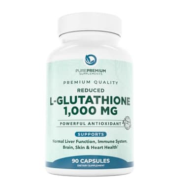 PurePremium Reduced Glutathione 1000mg per Serving - 500mg Each Capsule – L-Glutathione Supplement & Antioxidant Support for Normal Liver, Brain, Skin & Heart Health – 90 Capsules