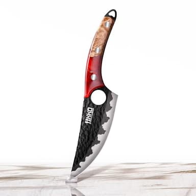 Jikko Japanese Knife Phoenix Edition Chef’s Knife, classic silhouette revisited: Forged & Hammered Blade, Black Titanium-Nitride Matte, Handcrafted Olive Wood & Resin Handle