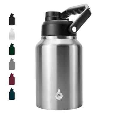 BJPKPK 64 oz Insulated Water Bottle, Dishwasher Safe Half Gallon Water Bottle with Ergonomic Handle, BPA Free Leak Proof Water Jug with Anti-slip Bottom, Stainless Steel Primary Color