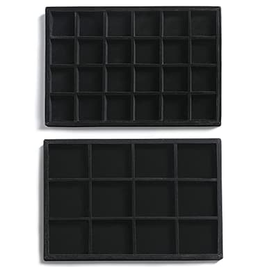 Frebeauty Stackable Velvet Jewelry Organizer Trays for Drawers Inserts Jewelry Storage Tray Display Case, Stud Earrings Bracelets Necklace Rings Accessories Trays for Women (Set of 2 Black)
