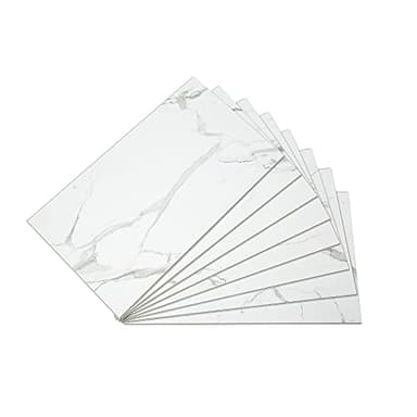 Palisade 25.6 in. x 14.8 in. Interlocking Vinyl Waterproof Wall/Backsplash Tiles for Kitchen or Bathroom in Carrara Marble (8 Pack)