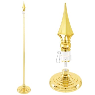 Moxweyeni Indoor Flag Pole Kit Telescoping 8 ft Flag Pole with Base Heavy Duty Aluminum Gold Flagpole and Stand for Office School City Hall, No Ensign Included