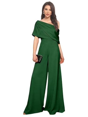 Elegant Silk Formal Jumpsuits for Women 2026 Wedding Guest Pant Suits Asymmetric High Waist Casual Romper Emerald Green