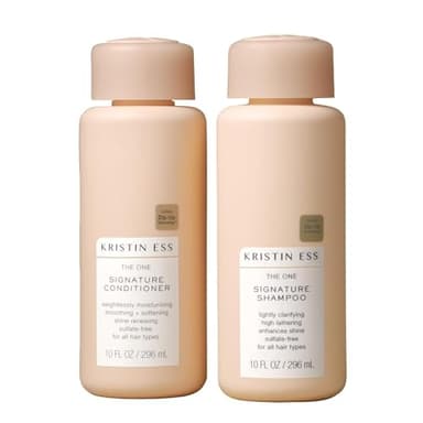 Kristin Ess Hair Signature Salon Sulfate Free Shampoo and Conditioner Set for Moisture, Frizz + Shine - Color Safe, Vegan, Paraben Free - Clarifying, Hydrating Damage Repair for Women - Pear Fragrance