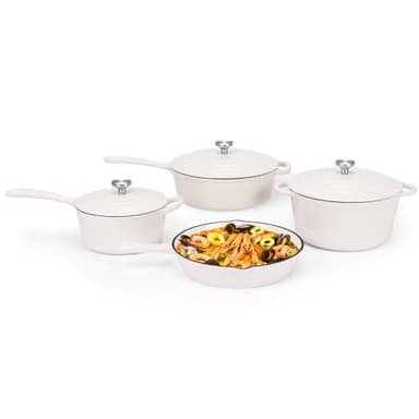 QuliMetal Nonstick Enameled Cast Iron Cookware Set, 4-Pcs Pots and Pans with Lid, Healthy Round Dutch Oven Pot for Sourdough Bread Baking, Oven Safe up to 500° F or on All Stovetop