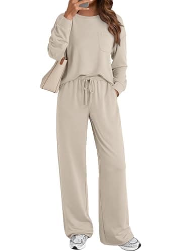 AUTOMET Womens Sweatsuits 2 Piece Lounge Matching Outfits Sweat Sets Tracksuit Travel Sweatshirts Fall Fashion Clothes 2026 Comfy Loungewear Pajamas Soft Pjs Khaki M