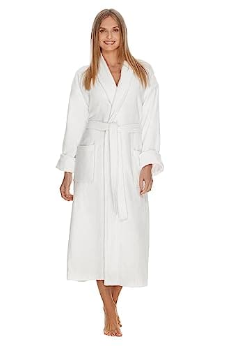 Terry Cloth Bathrobe by BOCA TERRY, Luxury Robe for Women, Plush White Cotton Hotel Spa Robes, Medium/Large