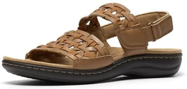 Clarks Women's Laurieann Lily Flat Sandal, Tan Leather, 9.5