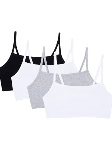 Fruit of the Loom Women's Spaghetti Strap Cotton Pullover Sports Bra, Black/White/White/Heather Grey 4-Pack, 36