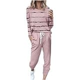 Lastesso Plus Size Track Suits for Women Track Suits for Women Set Casual Long Sleeve Loose Fit Stripe Sweatsuits 2 Piece Set Soft Sporty Jogger Sets Pink S