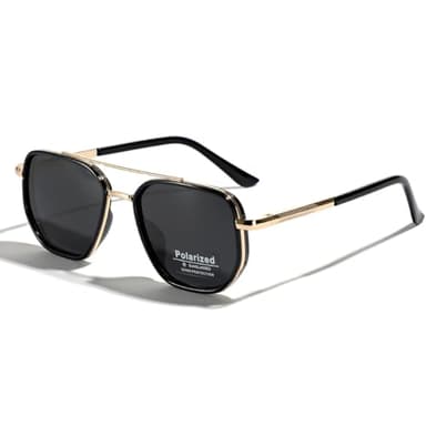 weiyuchen Polarized TR90 Sunglasses Vintage Square Flattop Sun Glasses Double Bridge Metal UV400 Eyewears (gold with black)
