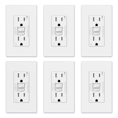 ELEGRP GFCI Outlet 15 Amp, Self-Test GFI Electrical Outlet with Thinner Design, TR Tamper Resistant GFCI Receptacle, Ground Fault Circuit Interrupters with Wall Plate, UL Listed, Matte White, 6 Pack