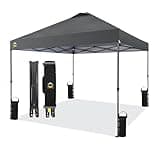 CROWN SHADES 10x10 Pop Up Canopy - Beach Tent with One Push Setup - Outdoor Canopy Tent with STO-N-Go Cover Bag for Events, Parties, Silver Coated Top, 3 Height & 4 Sand Bags, Grey