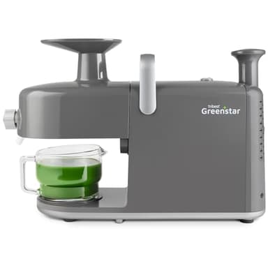 Tribest Greenstar 5 GS5 All Stainless Steel Twin Gear Cold Press Masticating Juicer with Easy Clean Housing, Screen Cleaning Tool and Glass Pitcher, Gray
