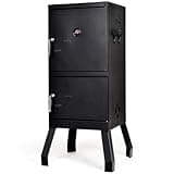 DORTALA Vertical Charcoal Smoker, Outdoors Charcoal Barbeque, Smoked Carbon Oven, Iron Structure, w/Two Chrome-plated Nets, Two Charcoal Pots, Suitable for Lawn Picnic, Backyard BBQ (Black)