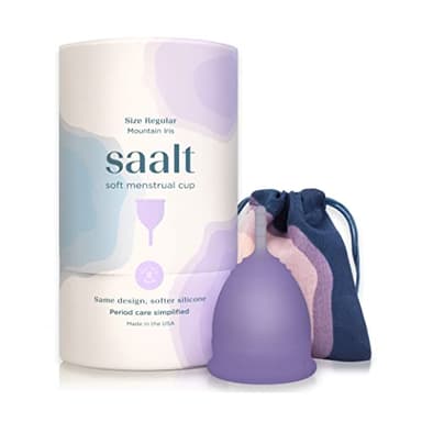 Saalt Soft Menstrual Cup – Reusable Period Cup – Made for Comfortable, Leak-Free Protection Up to 12 Hours – BPA & Latex Free – Includes Cup & Carry Bag (Regular, Mountain Iris)