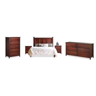 Grain Wood Furniture Shaker Solid Wood 5 Piece Bedroom Set in Cherry, King Bed