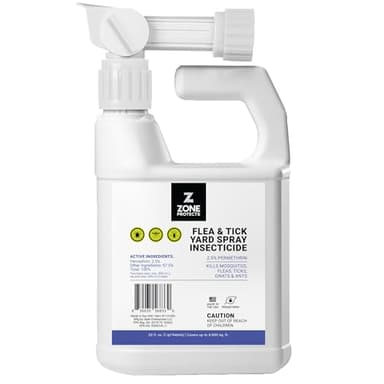 Zone Protects Flea and Tick Yard Permethrin Insecticide. Kills Ticks, Fleas, Spiders, Ants. Hose End (32 oz) Permethrin Yard Spray. Covers 10,000 sq.ft. Odorless After Drying