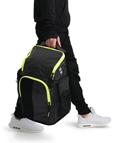ARENA Spiky III Backpack 45 Swimming Athlete Sports Gym Rucksack Large Training Gear Equipment Swim Bag for Men and Women, 45 Liters, Dark Smoke/Neon Yellow