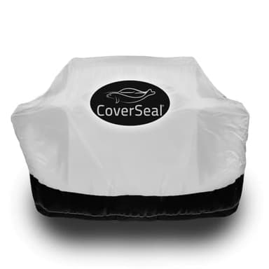 CoverSeal XL BBQ Grill Cover - Weather Resistant Outdoor Barbecue Apron for 5 Burner Grill with Side Trays - Compact Seal from Ground Up - Silver -72in L x 30in W x 48in H