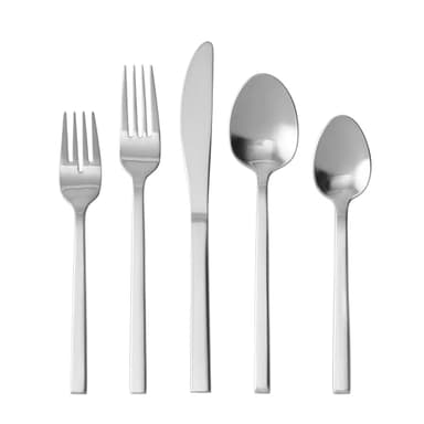 FORTESSA Arezzo 18/10 Stainless Steel Flatware, 5 Piece Place Setting With Knife, Forks and Spoons (Service For 1), Dishwasher Safe, Brushed Silver