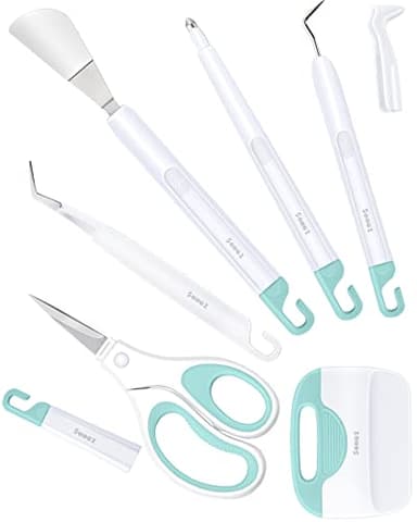 Sooez Weeding Tools for Vinyl, 6PCS Basic Tools Set, Precision Craft Vinyl Tool Kit, Scoring Stylus/Weeder/Scraper/Spatula/Tweezers/Scissors for Vinyl,Paper & Iron-on Projects