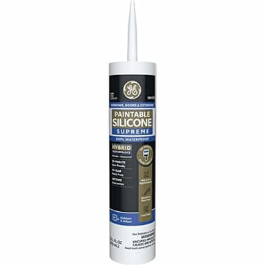 GE Supreme Paintable Silicone Caulk for Window & Door, White, 9.5 fl oz Cartridge, 1 Pack - 100% Waterproof Silicone Sealant, 7X Stronger Adhesion, Freeze & Sun Proof