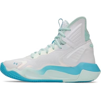 Under Armour Women's Highlight Ace 2 Volleyball Shoes, (101) White/Refresh Mint/Blue Blur, 8.5, US