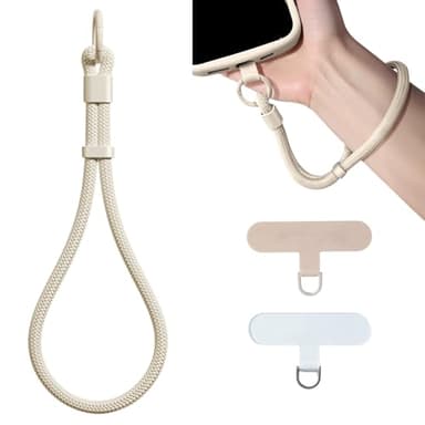 KIMAGIC Dopamine Minimalist Wrist Strap Phone Lanyard, Anti-Drop, Includes 2 Types of Phone Tabs (Clear & Matching Nylon) (01 Creamy White)