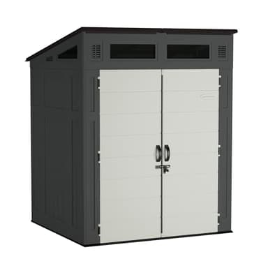 Suncast 6x5 Ft. Modernist Garden Shed, 200 Cu Ft Peppercorn Resin Shed with Floor, Lockable Doors, & Windows. Weatherproof Modern Plastic Sheds & Outdoor Storage for Tools, Bikes, Lawn Mowers, & More