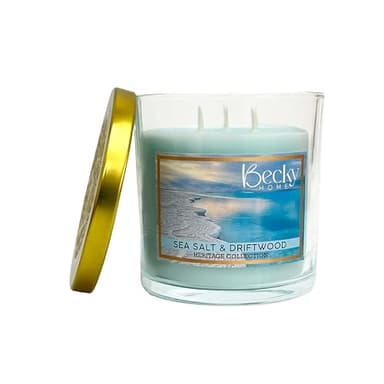 Becky Home 14.5oz Sea Salt Scented Candles for Home, Salt and Sea Scented Beach, 60 Hrs Soy Wax Candle for Stress Relief, House Aromatherapy Candle Gifts for Men and Women