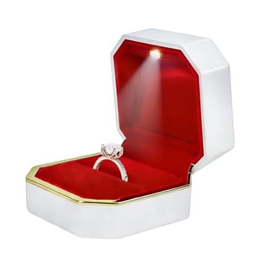 HONGYEXGCN Luxury Velvet Engagement Ring Box with LED Light - Wedding Ring Box for Proposal, Jewelry Gift Box, Ring Case, Travel Engagement Gift for Wedding Day Anniversary