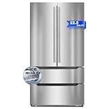 French Door Refrigerator 22.5 cu.ft, Kitchen Refrigerator with Ice Maker, Frost Free Counter Depth Refrigerators, LED Lighting Stainless Steel Refrigerator Bottom Freezer for Home