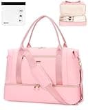 WANDF For Spirit Airlines Personal Item Bag 18x14x8 Underseat with Wet Pocket & Shoe Compartment & Tsa Approved Toiletry Bag Travel Duffle Carry On Overnight Weekender Tote(Light Pink)