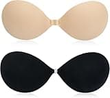 Adhesive Bra Push Up 2 Pairs, Sticky Bra for Women Invisible Lifting, Reusable Strapless Stick On Bra (Black/Nude, C)