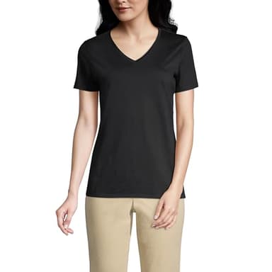 Lands' End Womens SS Relaxed Supima V Neck T Shirt Black Regular Large