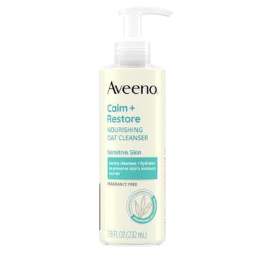 Aveeno Calm + Restore Nourishing Oat Cleanser, Daily Hydrating Facial Cleanser & Face Wash for Sensitive Skin, Non-Foaming, Hypoallergenic, Non-Comedogenic, Fragrance-Free, with Feverfew, 7.8 fl oz