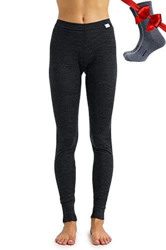 Merino Wool Base Layer Women Pants 100% Merino Wool Leggings Heavyweight, Midweight, Lite Thermal Underwear Bottom and Socks (Medium, 165 Charcoal Grey)