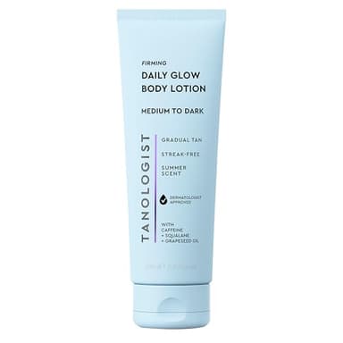 Tanologist Firming Daily Glow Body Lotion- Medium/Dark, Fast-Developing, Transfer-Proof Gradual Self Tanner, Summer Scent, Natural Not Orange, Lasts 7 Days, Vegan Formula, 8.45 fl oz