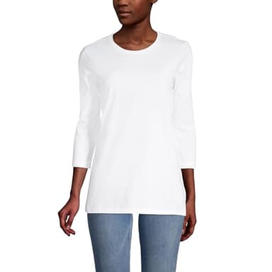 Lands' End Womens 3Q Cotton Supima Crew Neck Tunic White Regular Large
