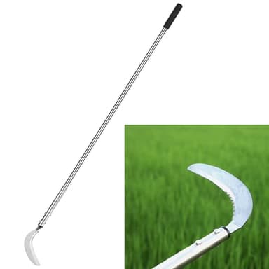 YEELOR Weeding Sickle, Serrated & Plain-Edged Combined Steel Scythe 51-Inch Adjustable Long Handle, Lightweight Long-Handled Garden Sickle Tool for Gardens, Yards, Fields & Overgrown Areas