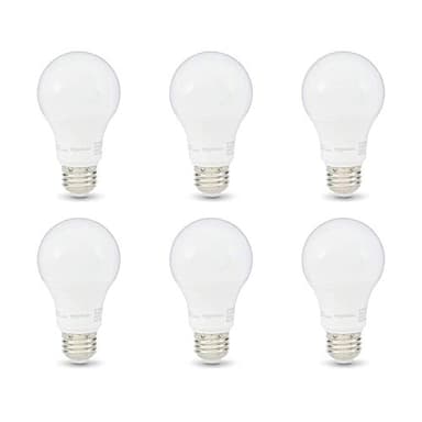 Amazon Basics A19 LED Light Bulbs, 60 Watt Equivalent, Energy Efficient 9W, E26 Standard Base, Soft White 2700K, Dimmable, 10,000 Hour Lifetime , 6-Pack